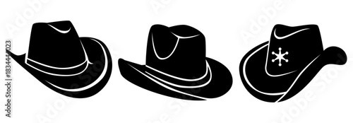 Cowboy Hat Silhouette Set. Western Style Hat Vector Collection