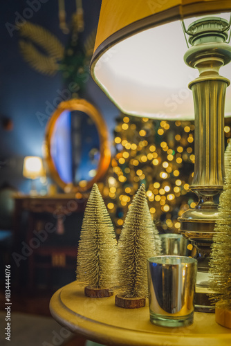 Christmas home decor, set-ups and decorations. Christmas spirit and home decor with a lot of details, in a warm and gentle light with a rich bokeh.