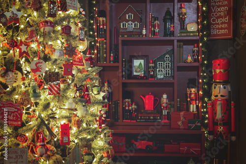 Christmas home decor, set-ups and decorations. Christmas spirit and home decor with a lot of details, in a warm and gentle light with a rich bokeh.