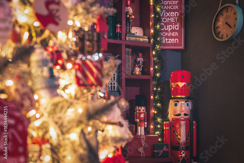 Christmas home decor, set-ups and decorations. Christmas spirit and home decor with a lot of details, in a warm and gentle light with a rich bokeh.