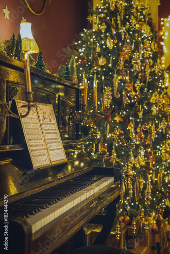 Christmas home decor, set-ups and decorations. Christmas spirit and home decor with a lot of details, in a warm and gentle light with a rich bokeh.