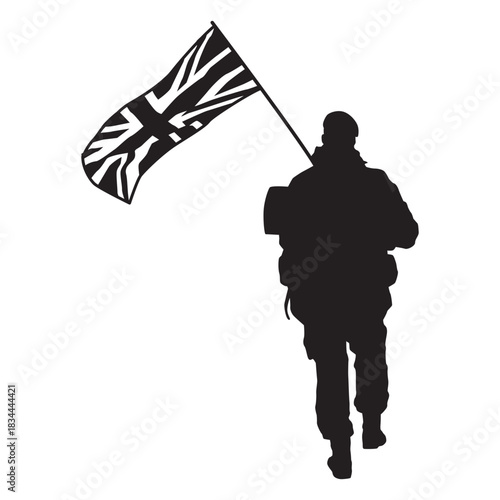 Walking british soldier from behind silhouette