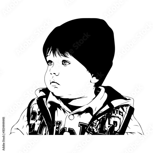 child wearing a cap silhouette pack