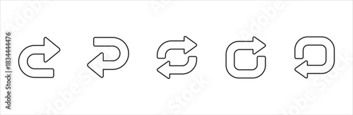 Reload symbol icon set. Refresh symbol button set in thin line design. Go back arrow icon symbol for recycle, transfer, swap, exchange, processing. Vector stock illustration.