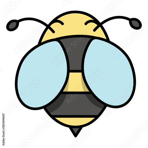 Cute semi flat stroke bee top view