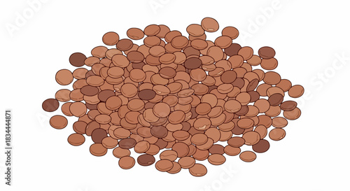 Heap of lentils on white background, pile of food. Heap shows detail of lentils and creates textural effect. Use image of heap for recipes, or heap of lentils to add depth to cooking projects.