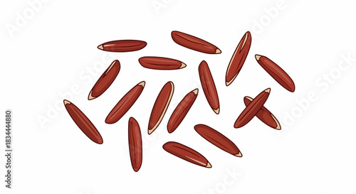 Red rice seeds close up against white background. Red rice grains used for healthy eating. Cooking delicious dishes with red rice seeds, and healthy eating. Concept for organic food ads.