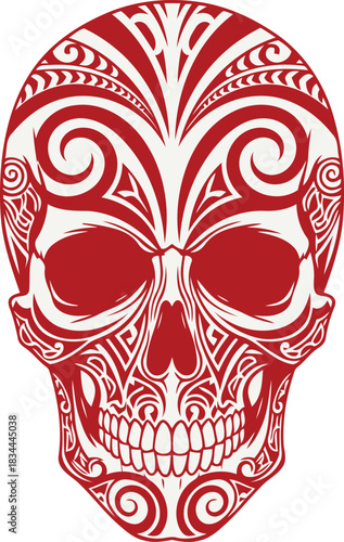 Intricate red tribal skull artistic design