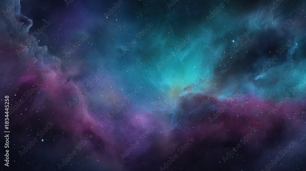 Fototapeta premium Cosmic Nebula Clouds with Starry Background, Ideal for Science Fiction and Fantasy Art