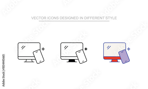 Responsive Design icon set in different style with white background illustration