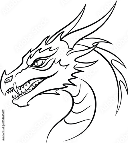 Intense mythological dragon head profile
