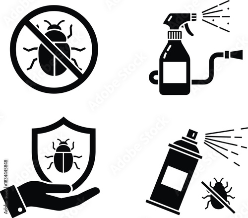 Pest Control Icons Set – Insect Protection, Bug Spray, Insecticide & Anti-Pest Vector