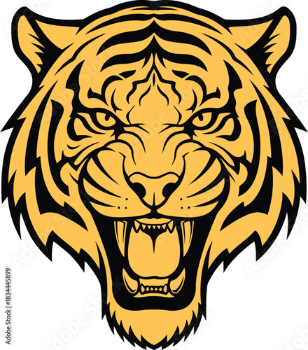 Striking tiger head roaring mascot design