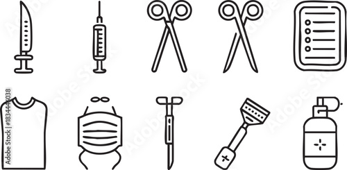 Set of medical equipment icons simple line art vector design element for healthcare and hospital isolated on white background