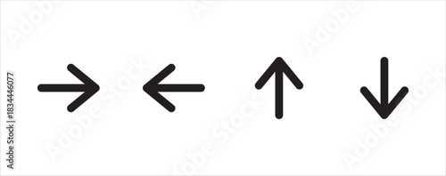 Simple arrow icon set. Arrows symbol for web navigation button in bold line design. Containing arrow in left, right, up, down direction. Vector in isolated background. Vector stock illustration.