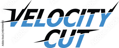 Modern blue black velocity cut typography