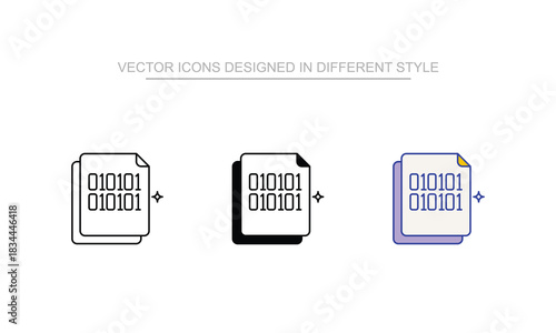 binary icon set in different style with white background illustration