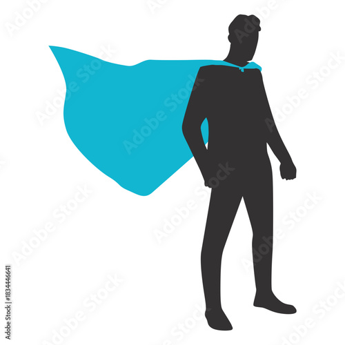 Standing man silhouette in blue cape