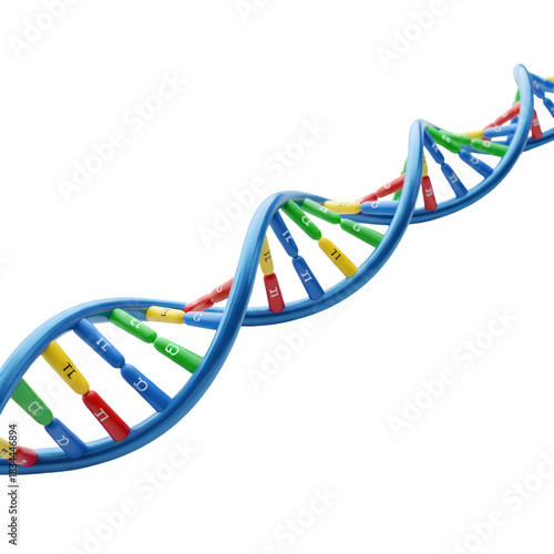 Colorful DNA strand spinning to reveal genetic code, perfect for science, medicine, or educational projects, conveying innovation, discovery, and the complexity of life, biology illustration