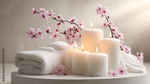 Wallpaper Mural Relaxing Spa Scene with Candles, Towel, and Blossom Accents for Wellness and Beauty Concepts Torontodigital.ca