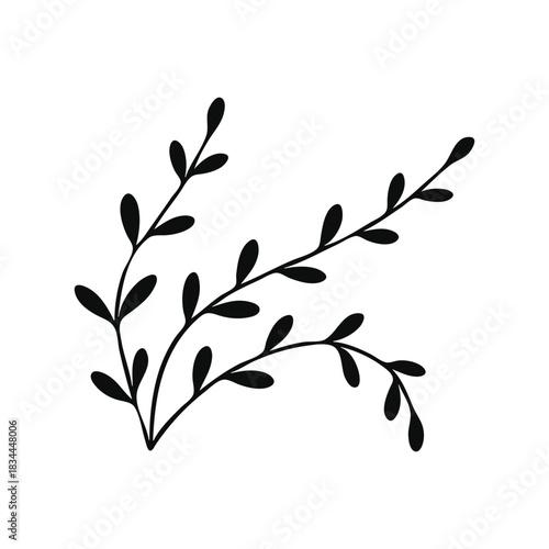 Minimalist isolated leafy branch silhouette