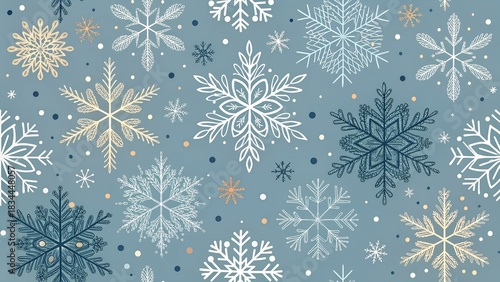 Elegant winter snowflake pattern on blue background for holiday designs and crafts