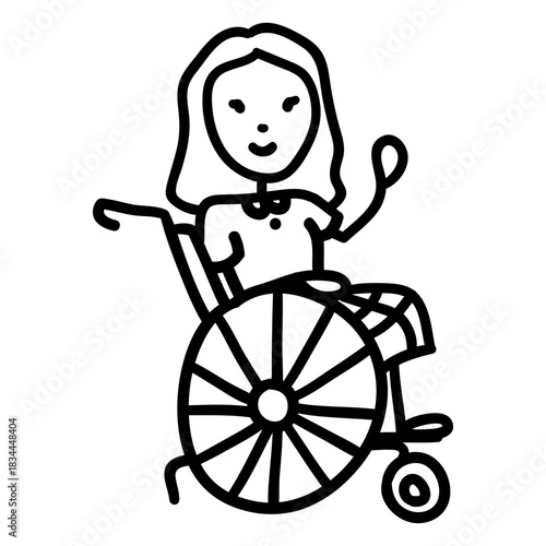 Girl sitting in wheelchair waving doodle