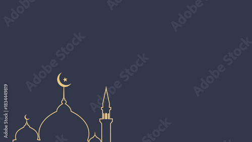 Ramadan Mubarak background with mosque and crescent moon illustration, perfect for Islamic festivals