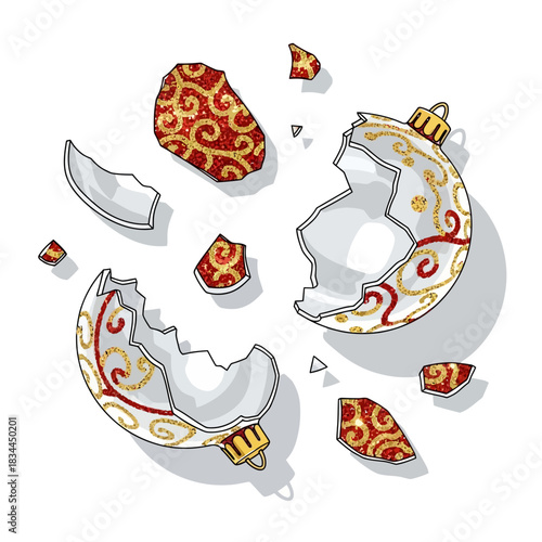 Broken ornament shattered christmas decoration holiday mishap festive failure new year accident fragility end demise