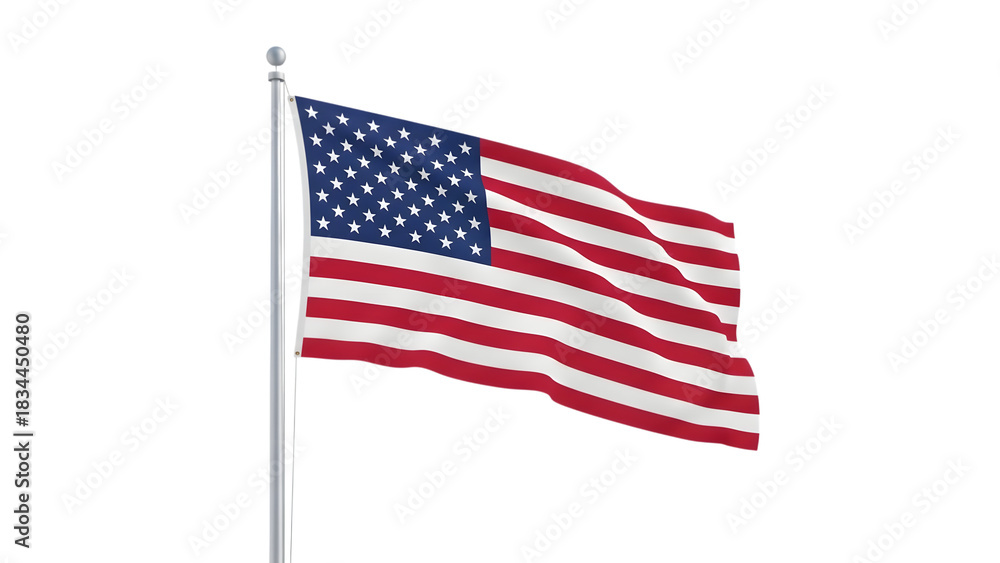 Obraz premium American flag waving on a pole isolated on transparent background