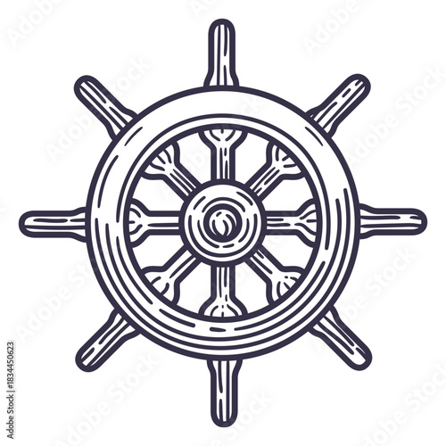 Detailed stroke ship steering wheel