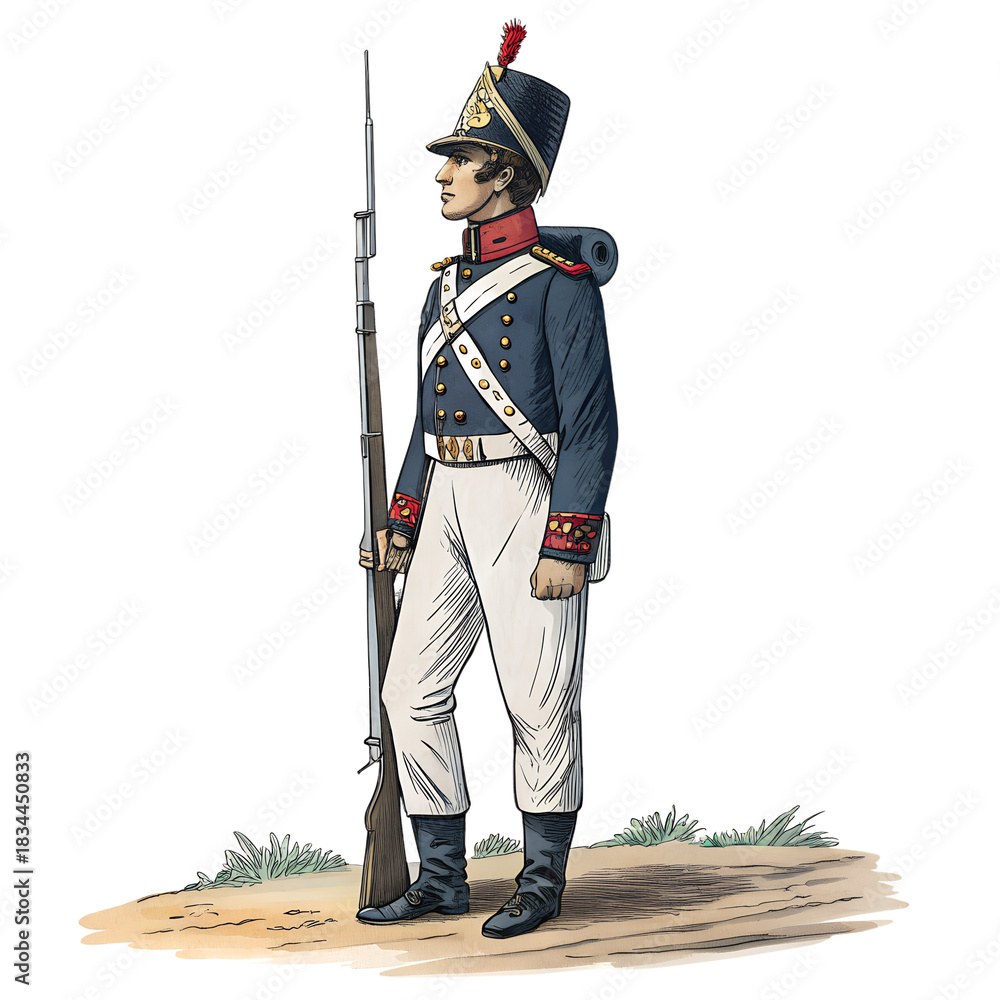 Naklejka premium Illustration of a 19th Century Soldier in Military Uniform
