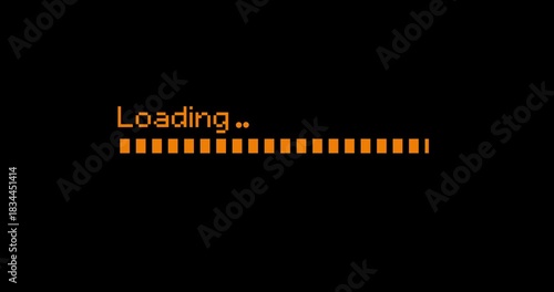 Loading Screen With Orange Pixel Progress Bars On Black Background.