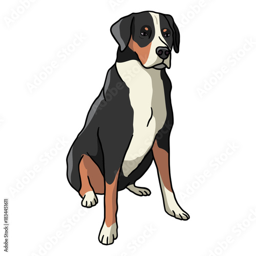 Big normal sitting dog color stroke