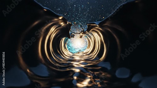 Mystical Lantern Journey Through a Starry Water Portal.