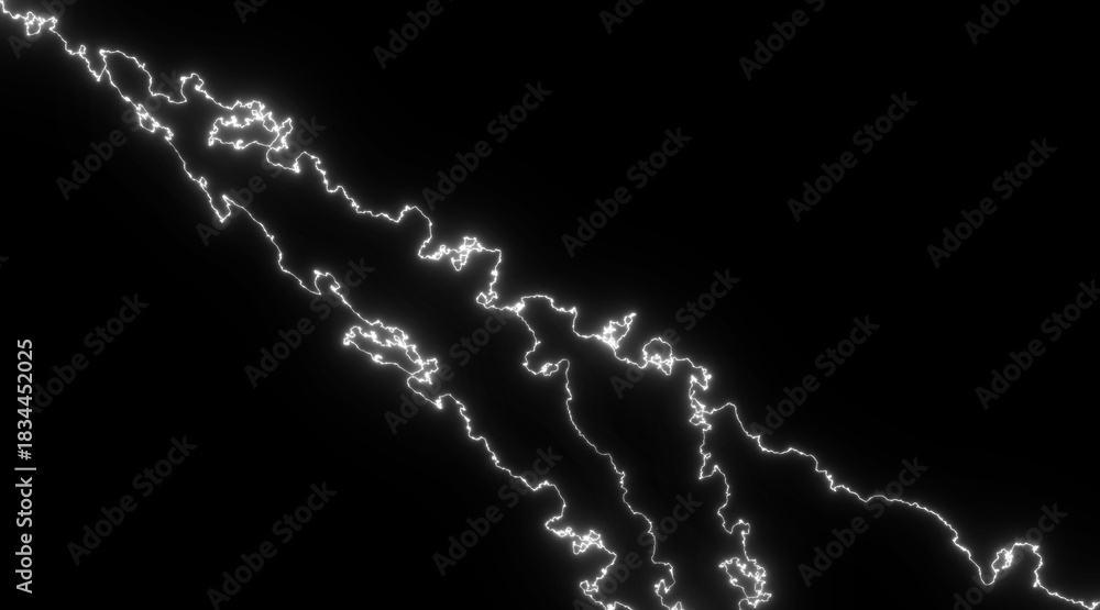 Obraz premium Vertical lightning bolt with branching electric glow streaks on dark background, cinematic sci-fi digital energy effect for futuristic compositions.