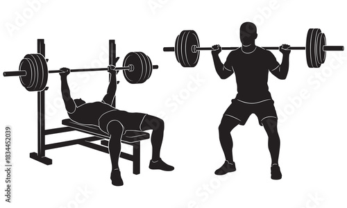Weightlifting workout silhouette vector set