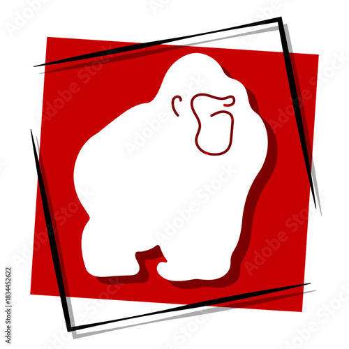 gorilla, red banner in a frame. Vector illustration on a white background.