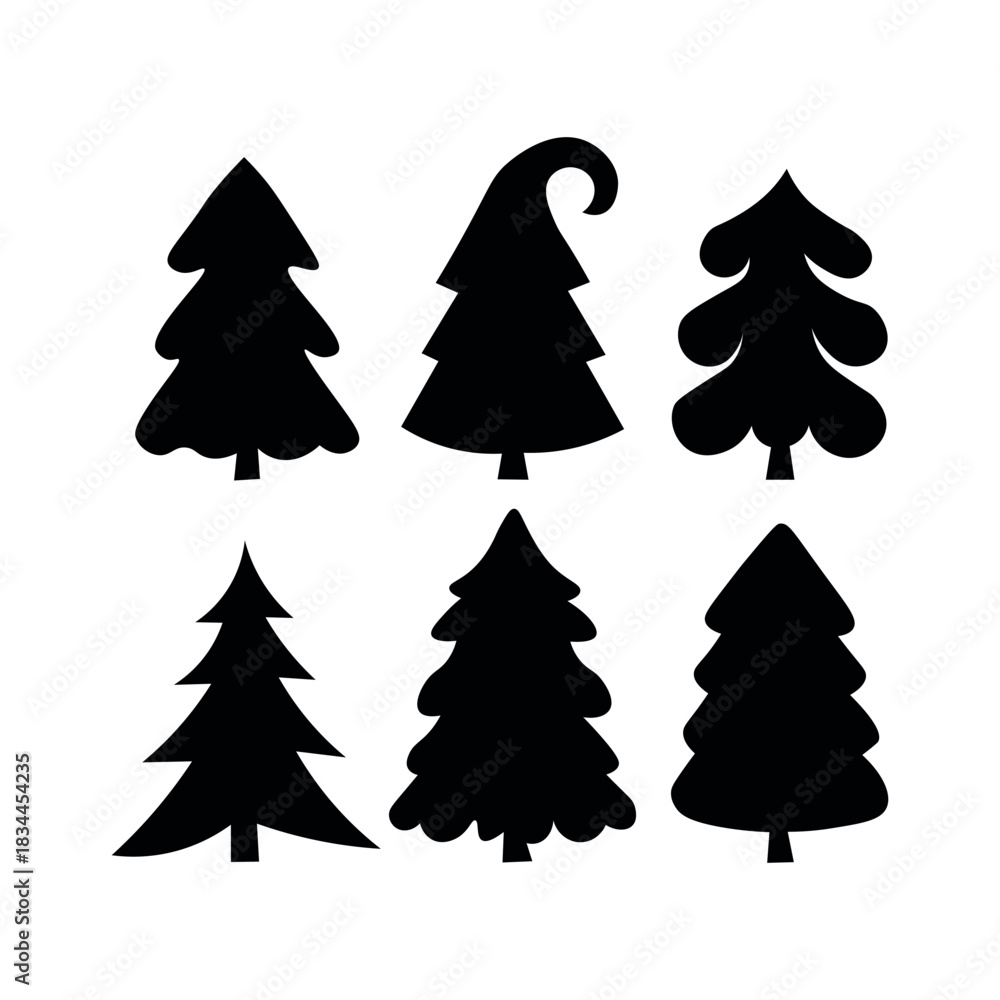 Fototapeta premium Tree Silhouette Icon Set Black Vector Collection.
