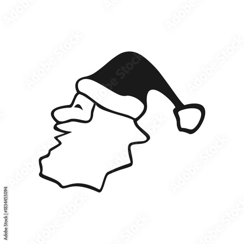 Minimalist Santa Claus Profile Icon - Black and White Vector