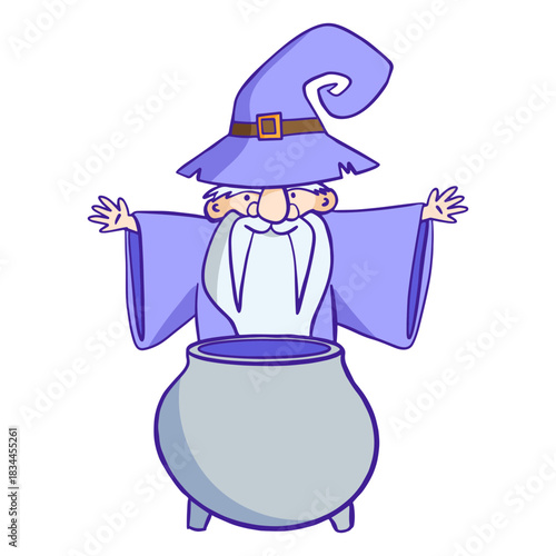 Wizard with cauldron illustration