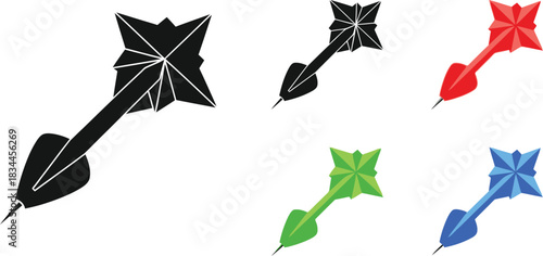 Arrow icons in various colors and black silhouette on white background