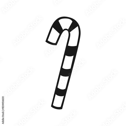 Minimalist Striped Candy Cane Icon - Black and White Outline Vector