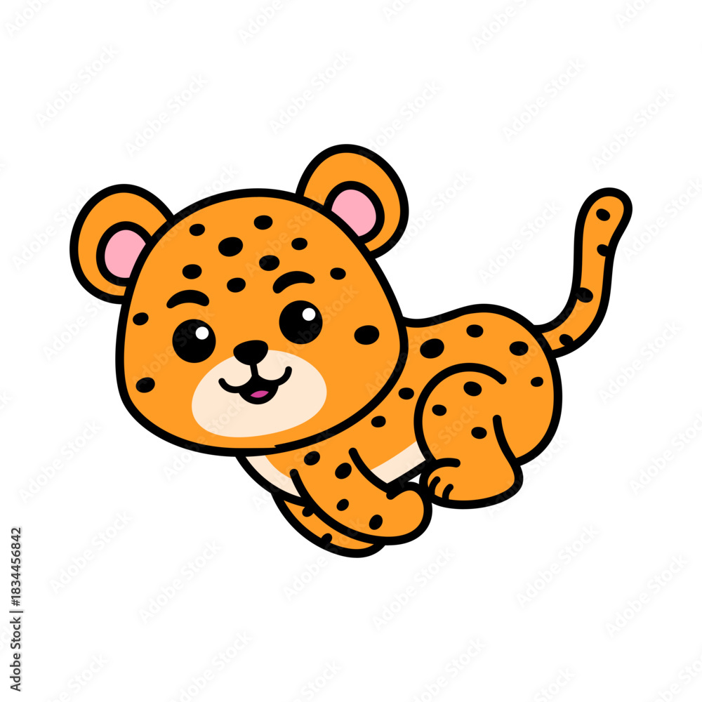 Obraz premium Cartoon Illustration of a Cute Jaguar Running