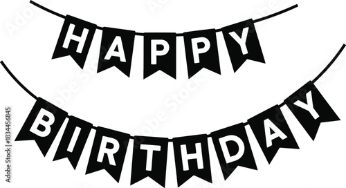 Happy birthday banner silhouette on white background for celebrations and parties