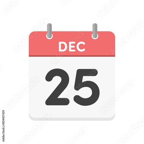 12月25日･DEC 25の日めくりカレンダーのアイコン - クリスマスの当日の英語の暦のイラスト