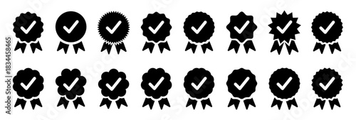 Verified certification badge icon set on transparent background
