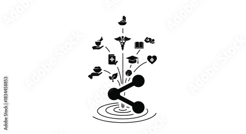 Network connection community bridge people icons linked together in modern minimalist design for teamwork partnership concept