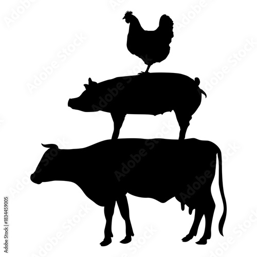 Cow pig and chicken silhouette