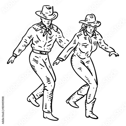 Cowboys dancing hand drawn